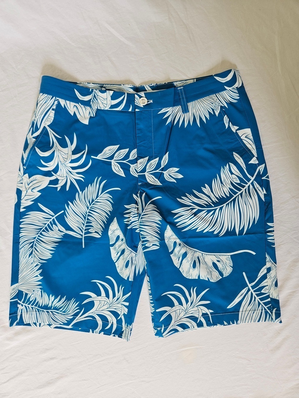 NWT Size 34 Snover Menswear Teal Blue Tropical Palm Print Golf Shorts Zipper